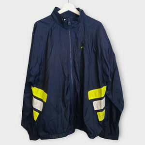 Vintage Adidas Jacket Mens Large Navy Blue Green Vented Hooded Retro Windbreaker